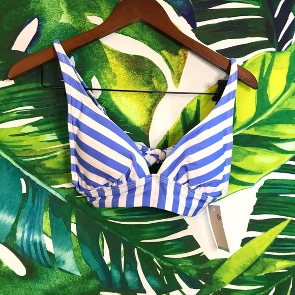 Nwt $26 SO Juniors Medium White Purple Blue Striped Tropical Bikini Swim Top - Picture 6 of 6